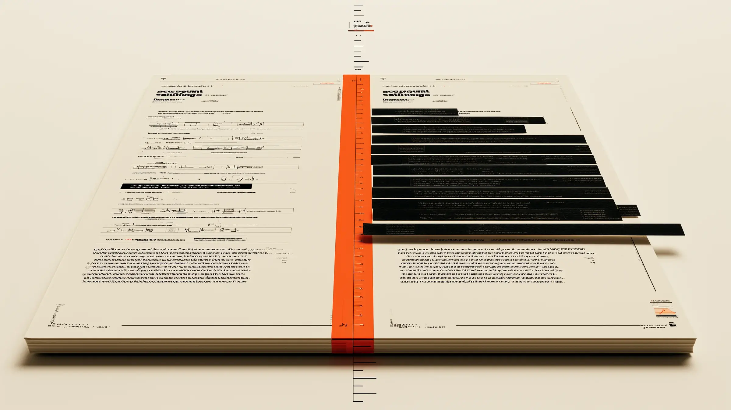 Before-and-after editorial image showing readable source information and rows of permanent black redaction