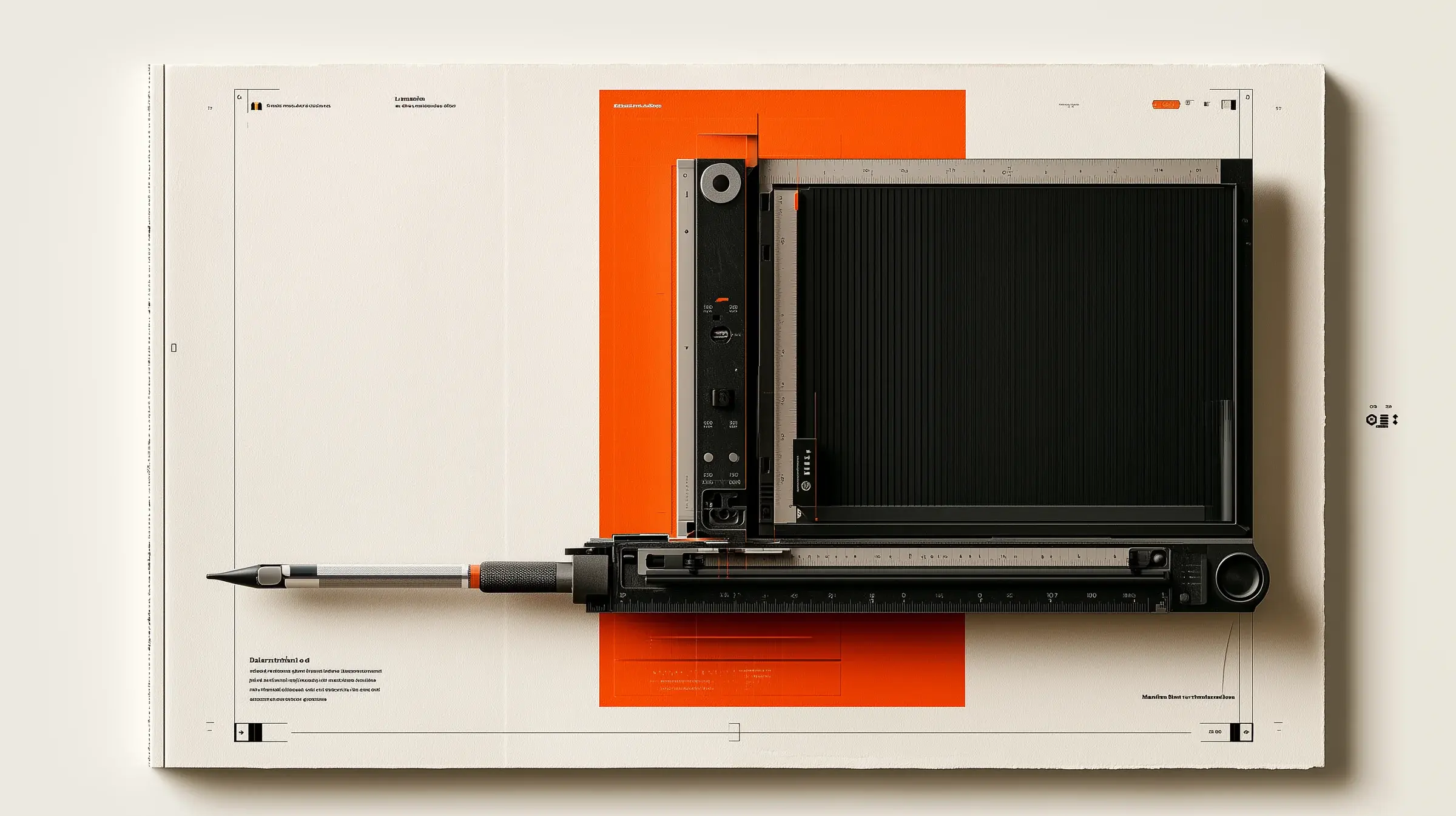 A large-format drafting instrument built to represent precise screenshot redaction